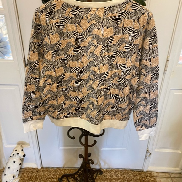 J Crew Safari Animal Print Zebra Print Sweatshirt LS L - Picture 2 of 7